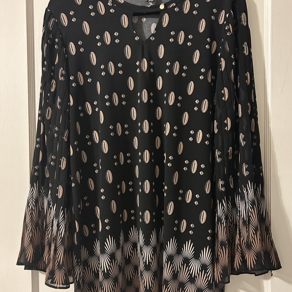 Elegant Black and Cream Women's Top With Bell Sleeves